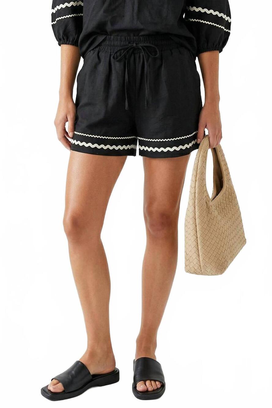 NEW NAKED ZEBRA contrast trim linen shorts in black